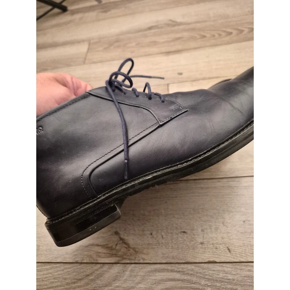 Hugo Boss Mens Dark Navy Blue Leather Chukka Boots Ankle Dress Shoes Sz 8.5